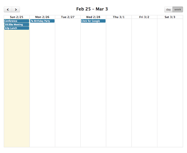 Screenshot: basicDay and basicWeek views