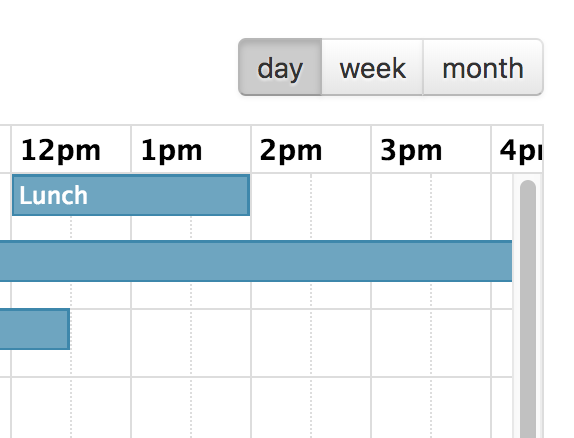 Screenshot: timelineDay, timelineWeek, timelineMonth views