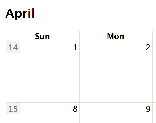 Screenshot: weekNumbersWithinDays activated