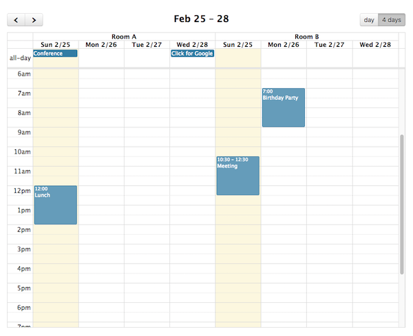 Screenshot: Custom 4-day vertical resource view